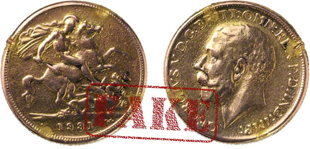 A counterfeit 1931 gold sovereign